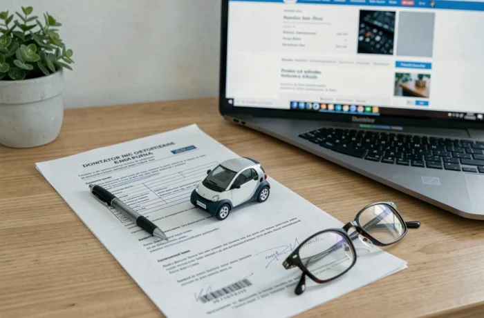 Bureau associatif avec documents officiels pour un don de voiture sans permis en toute légalité