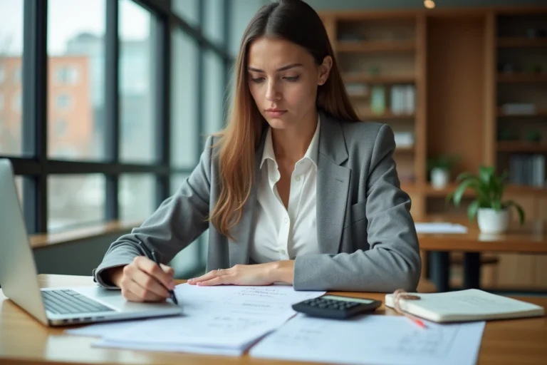 Étudiante en école de commerce analysant les frais de scolarité de Kedge Business School sur son bureau
