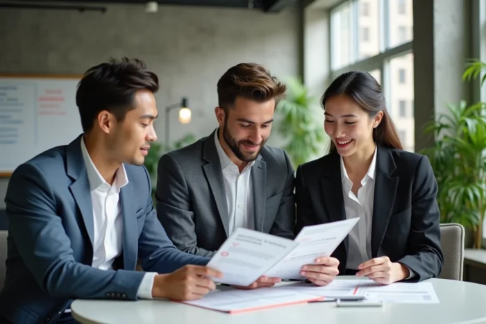Groupe d'étudiants de Kedge Business School discutant des coûts et frais de formation autour d'une table