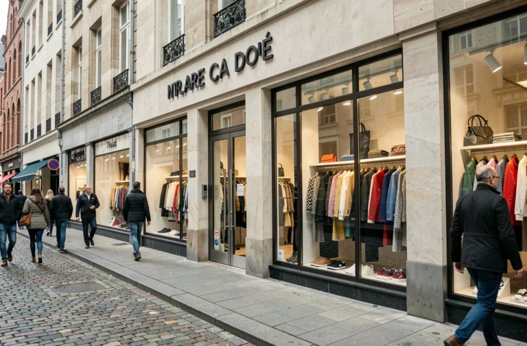 Façade d'un magasin de mode tendance dans une rue commerçante belge avec vitrines colorées