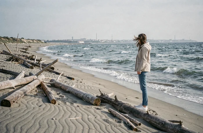 La plage sauvage de la Praia da Cova do Vapor à l'embouchure du Tage avec vue sur la skyline de Lisbonne