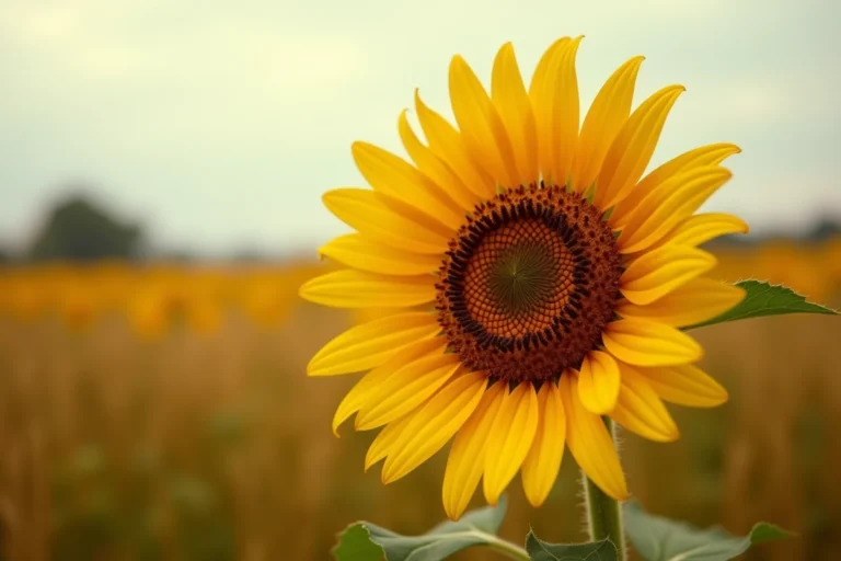 Tournesol en pleine floraison dans un champ doré, symbole de lumière et de renouveau spirituel